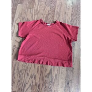 💙Eileen Fisher Top Womens L Red Organic‎ Cotton Rib Knit Boxy Short Sleeve Tee